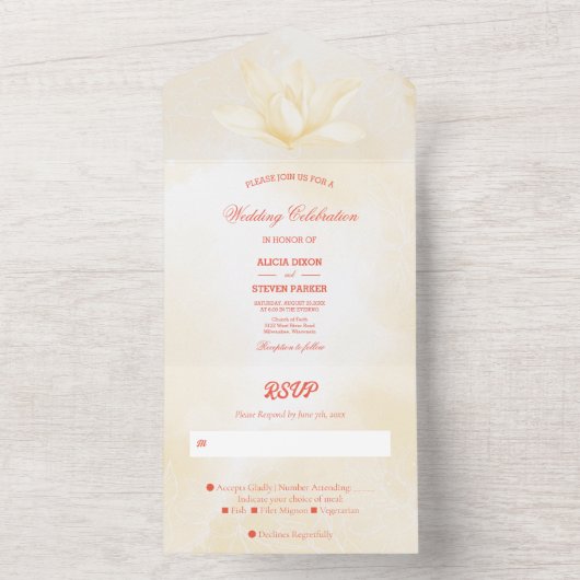 Etheral Magnolia Flower, Wedding All In One Uitnodiging (Binnen)