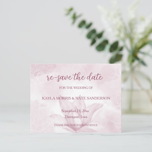 Etheral Magnolia Flower, Wedding Re Save the Date Briefkaart (Staand voorkant)
