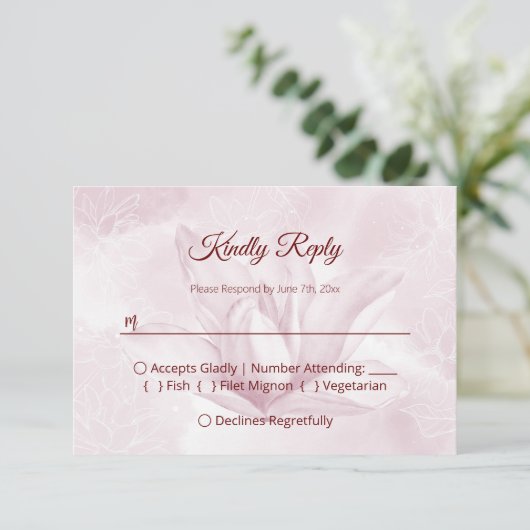 Etheral Magnolia Flower, Wedding RSVP Kaartje (Staand voorkant)