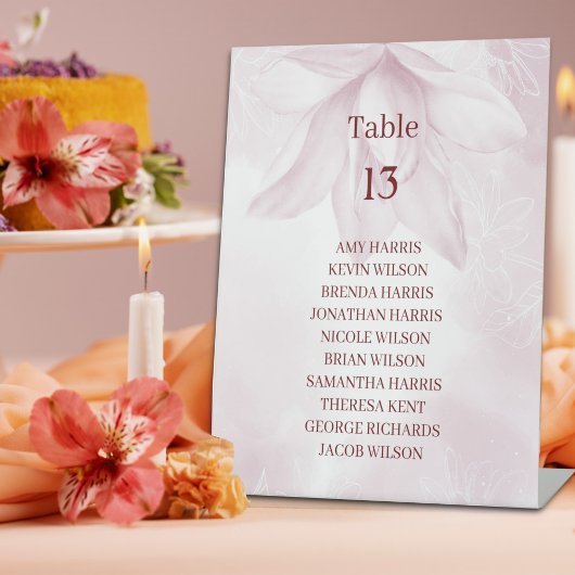Etheral Magnolia Flower, Wedtable Table Number Reclamebord Met Voetstuk