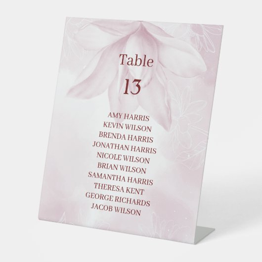 Etheral Magnolia Flower, Wedtable Table Number Reclamebord Met Voetstuk (Voorkant)