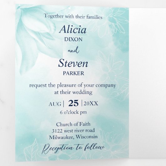 Etheral Magnolia, Wedding Drieluik Uitnodiging (Binnenzijde eerst)