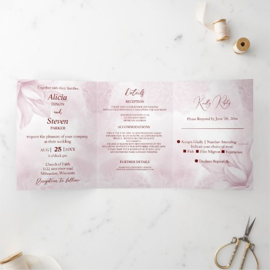 Etheral Magnolia, Wedding Drieluik Uitnodiging (Binnen)
