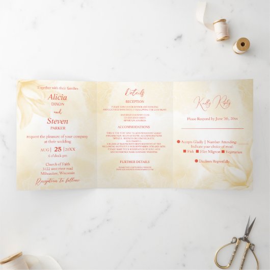 Etheral Magnolia, Wedding Drieluik Uitnodiging (Binnen)