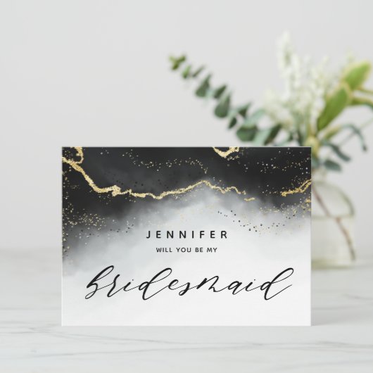 Etheral Mist Ombre Black Grey Bridesmaid Voorstel (Staand voorkant)