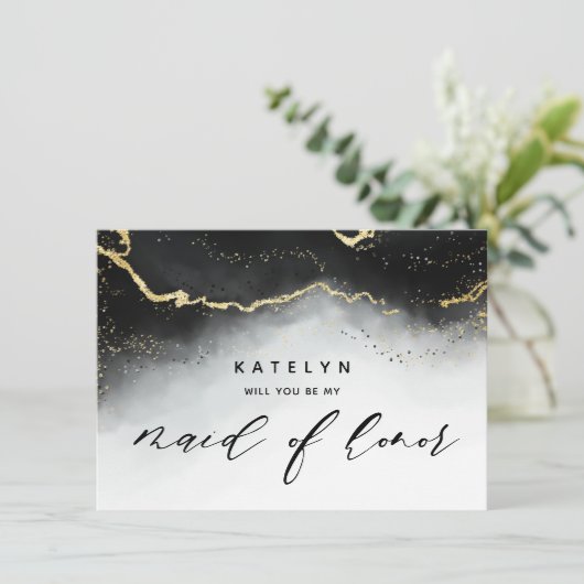 Etheral Mist Ombre Black Maid of Honor proposal (Staand voorkant)