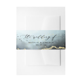 Etheral Mist Ombre Navy Blue Wedding Monogram Uitnodigingen Wikkel