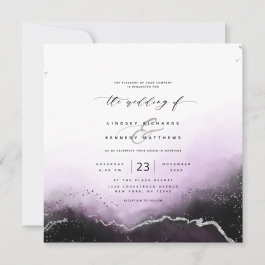 Etheral Mist Ombre Violet Luxury Square Wedding Kaart (Voorkant)