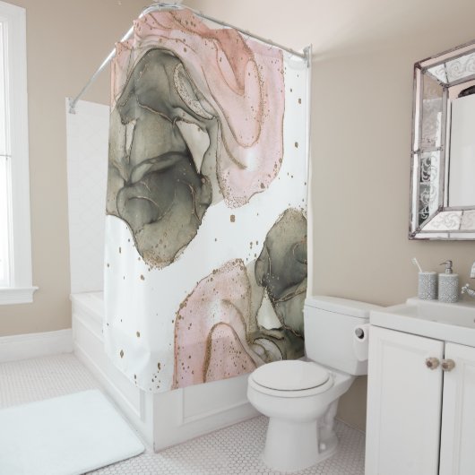 Etheral Moody Pink Black Gold Inky Fantasy Glam Douchegordijn (In situ)