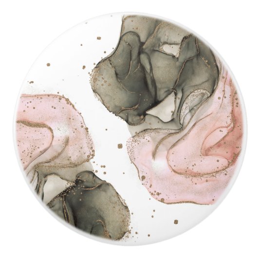 Etheral Moody Pink Black Gold Inky Fantasy Glam Keramische Knop (Voorkant)