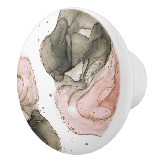 Etheral Moody Pink Black Gold Inky Fantasy Glam Keramische Knop (Rechts)