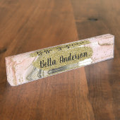 Etheral Moody Pink Black Gold Inky Glam Desk Name Naambordje (Zijkant)