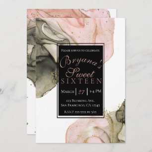 Etheral Moody Pink Black Gold Inky Glam Sweet 16 Kaart