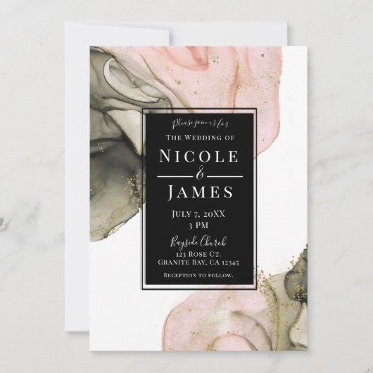 Etheral Moody Pink Black Gold Inky Wedding Kaart (Voorkant)