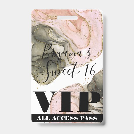 Etheral Moody Pink Black Gold VIP Party Pass Badge (Voorzijde)