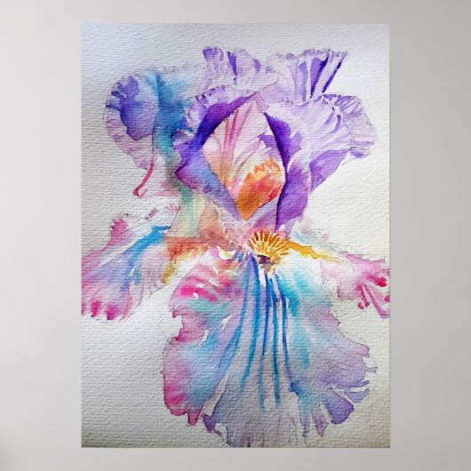 Etheral Paars Iris Floral Waterverf Poster (Voorkant)