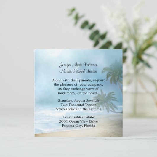 Etheral Palm Trees & Beach Wedding Invitation Kaart (Staand voorkant)