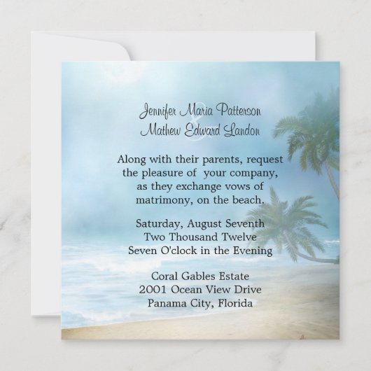 Etheral Palm Trees & Beach Wedding Invitation Kaart (Voorkant)