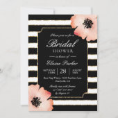 Etheral Peach Magnolia Stripe Wedding Black White Kaart (Voorkant)