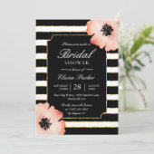 Etheral Peach Magnolia Stripe Wedding Black White Kaart (Staand voorkant)