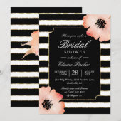 Etheral Peach Magnolia Stripe Wedding Black White Kaart (Voorkant / Achterkant)