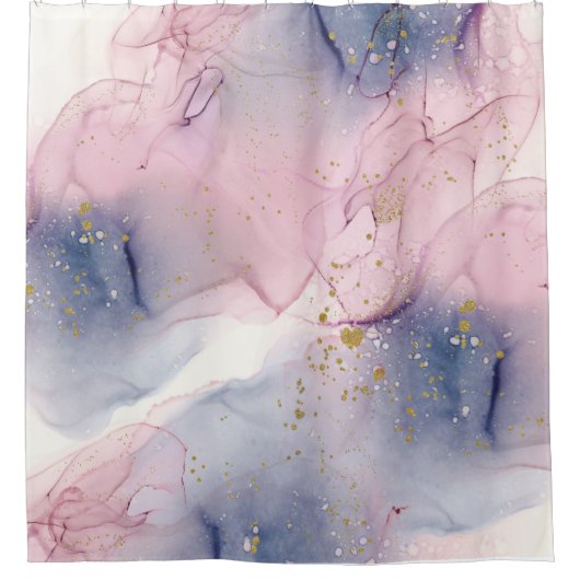 Etheral Periwinkle Pink & Gold Inky Fantasy Glam Douchegordijn (Voorkant)