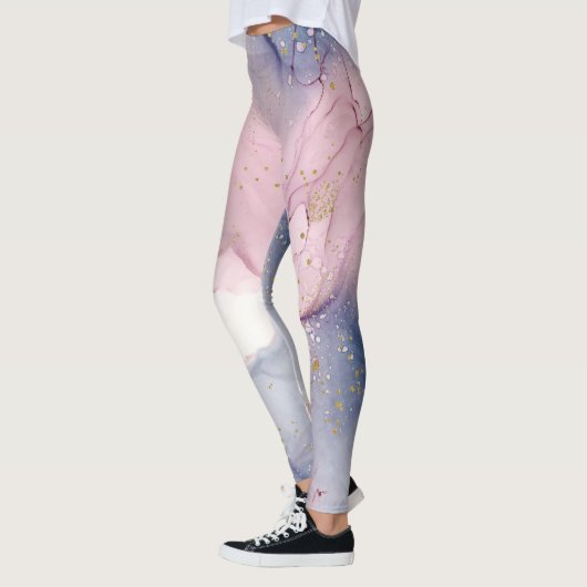 Etheral Periwinkle Pink & Gold Inky Fantasy Glam Leggings (Links)