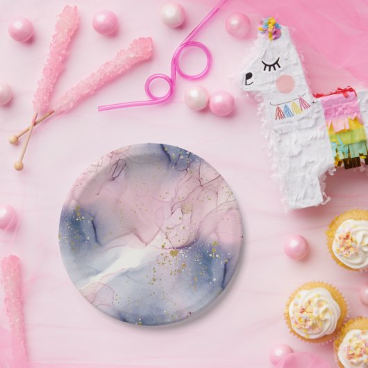 Etheral Periwinkle Pink & Gold Inky Fantasy Party Papieren Bordje (Feest)