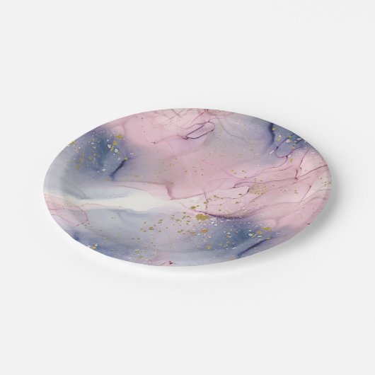 Etheral Periwinkle Pink & Gold Inky Fantasy Party Papieren Bordje (Gekanteld)