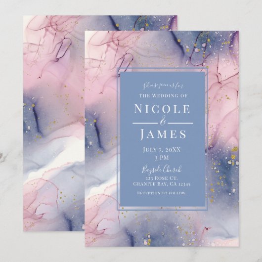 Etheral Periwinkle Pink Gold Inky Fantasy Wedding Kaart (Voorkant / Achterkant)
