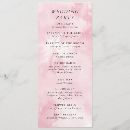 Etheral Pink-Waterverf en Gold Wedding-ceremonie Programmakaart (Achterkant)