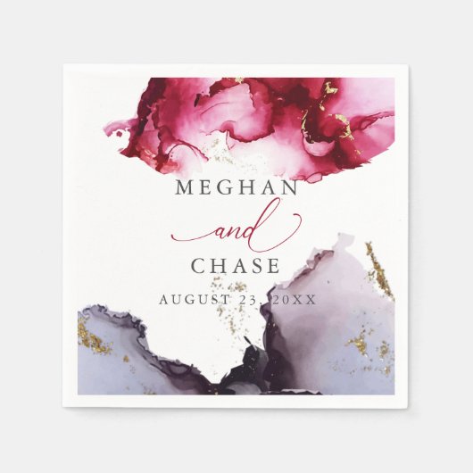 Etheral Ruby Red en Paarse Abstracte Napkins Servet (Voorkant)