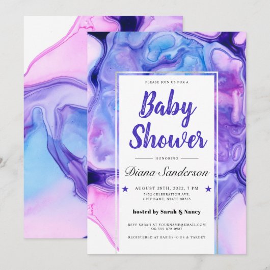 Etheral Wave Baby Shower Invitaties Paars meisje Kaart (Voorkant / Achterkant)