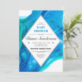 Etheral Wave Baby Shower Invitations Boy Blue Kaart (Staand voorkant)
