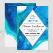 Etheral Wave Baby Shower Invitations Boy Blue Kaart (Voorkant / Achterkant)