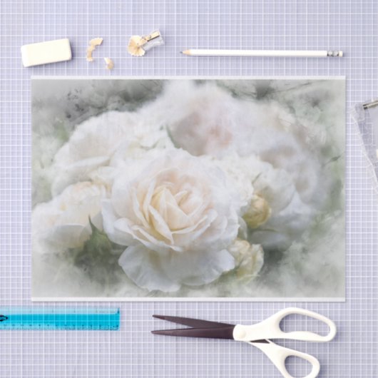 Etheral White Roses Tissue Paper Tissuepapier (Craft)