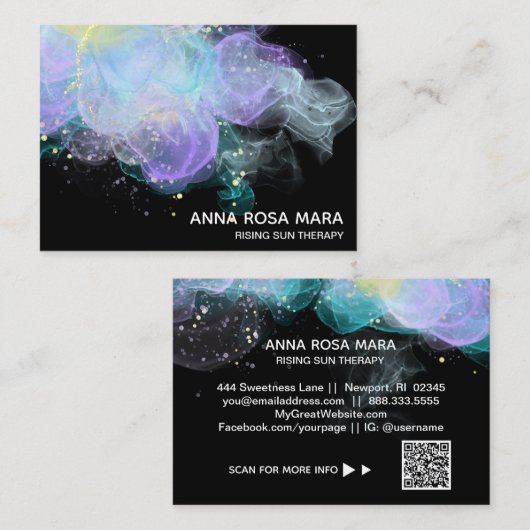 *~* Etherale AP46 Gold Glitter Abstracte QR-Logo Visitekaartje (Voorkant / Achterkant)