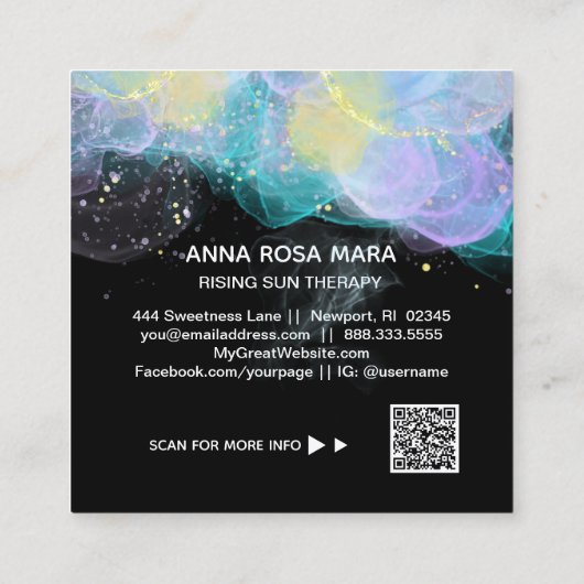 *~* Etherale AP46 Gold Glitter Logo Abstract QR Vierkante Visitekaartje (Achterkant)