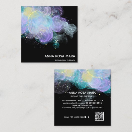 *~* Etherale AP46 Gold Glitter Logo Abstract QR Vierkante Visitekaartje (Voorkant / Achterkant)