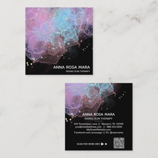 *~* Etherale AP46 Magische Glitter Logo Abstracte  Vierkante Visitekaartje (Voorkant / Achterkant)