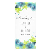 Etherale blauwe bloemen, calligrafie bruiloft prog reclamekaart (Voorkant)