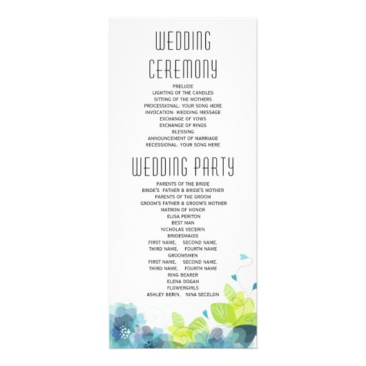 Etherale blauwe bloemen, calligrafie bruiloft prog reclamekaart (Achterkant)