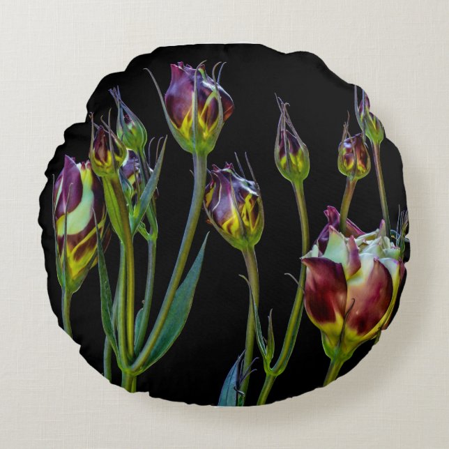 Etherale Paarse Tulpen Rond Kussen (Voorkant)