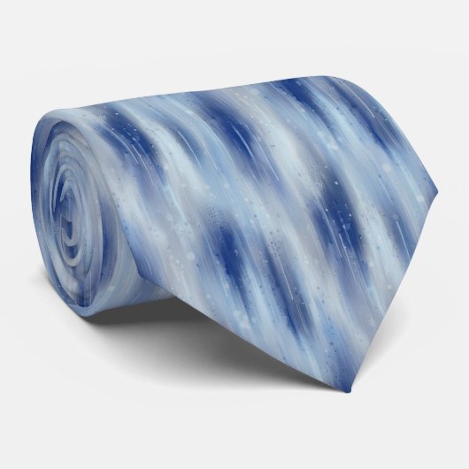 Ethereal Abstract Impressionist Rain Streaks Blue  Stropdas (Opgerold)