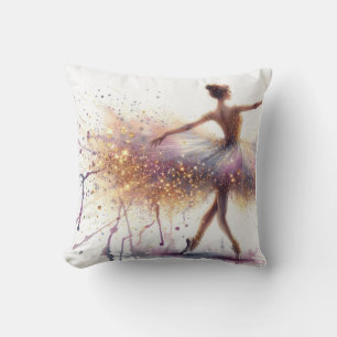 Ethereal Ballerina in Lavender en Gold Watercolor Kussen