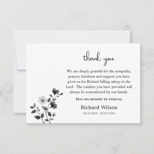 Ethereal Black & White Flowers Orthodox Funeral Bedankkaart (Voorkant)