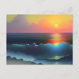 Ethereal Blauw Oceaanwater en Roze Zonsondergang Briefkaart