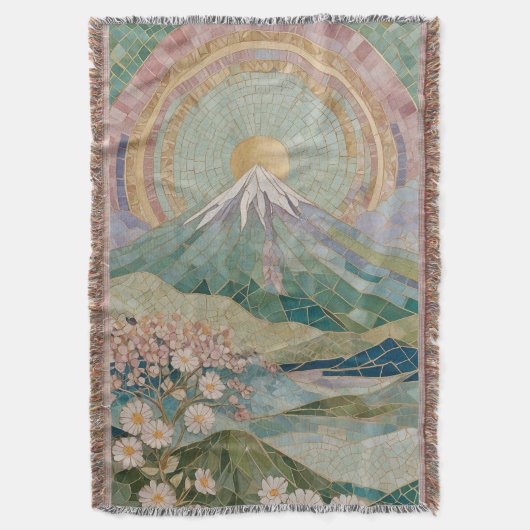 Ethereal Bloom: Pastel Mosaic Volcano in Spring Deken (Voorkant Verticaal)