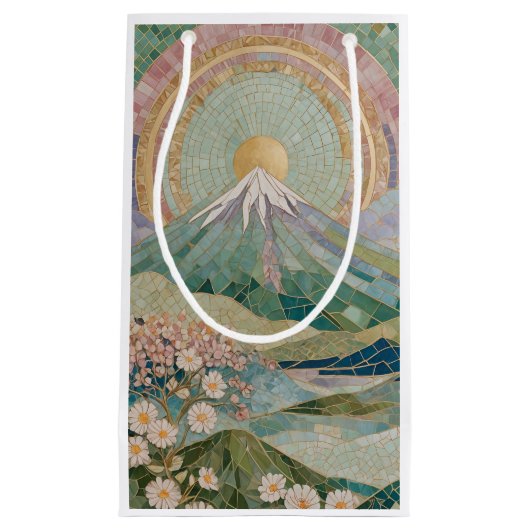 Ethereal Bloom: Pastel Mosaic Volcano in Spring Klein Cadeauzakje (Voorkant)