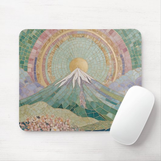 Ethereal Bloom: Pastel Mosaic Volcano in Spring Muismat (Met muis)